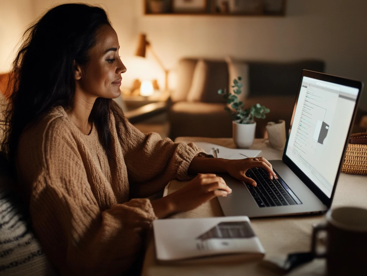 Woman working on her computer at home