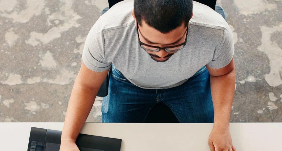 Top-down view of a person working