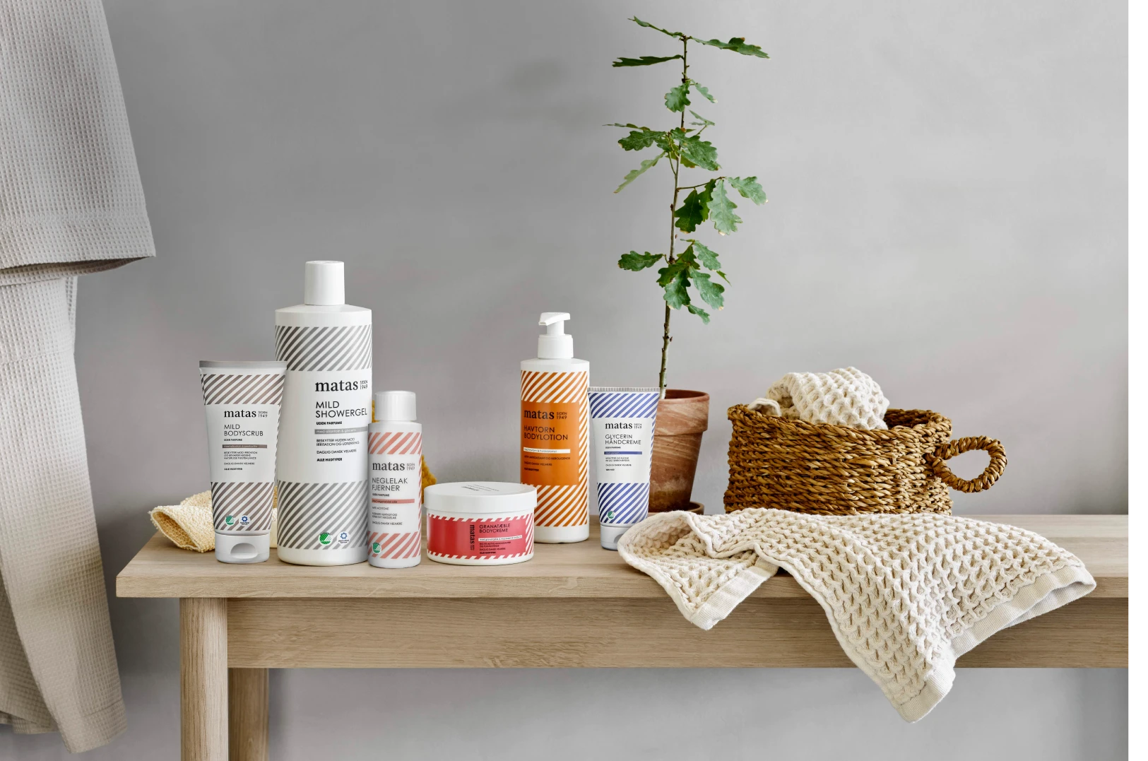 Matas personal care product collection in a bathroom