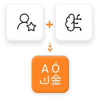 An illustration to show how to combine humans with AI in a translation workflow
