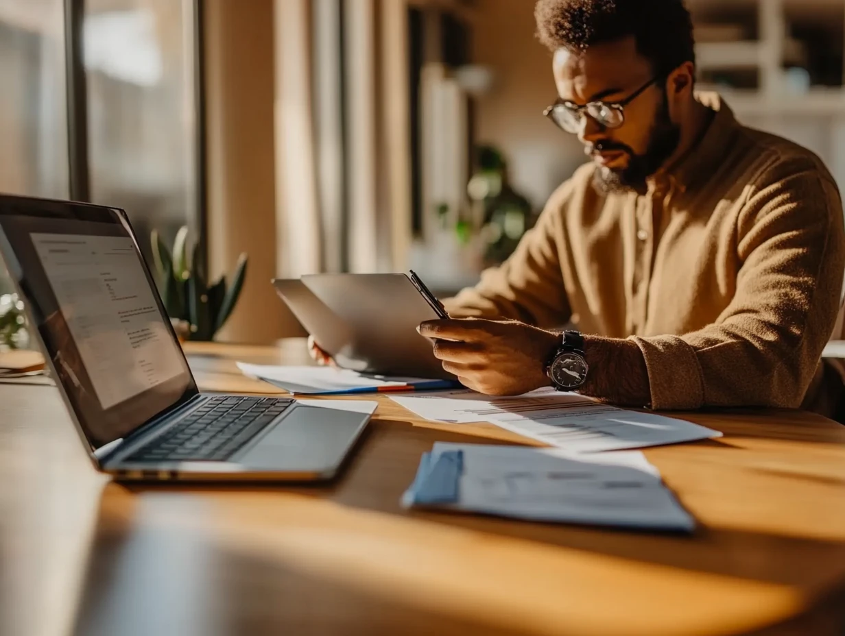 Man sitting at a desk, working on his computer