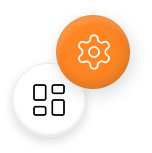 Orange and white icons representing custom workflows & dashboards