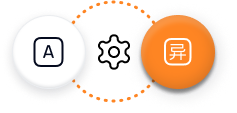 White and orange icon that represents connected translation workflows