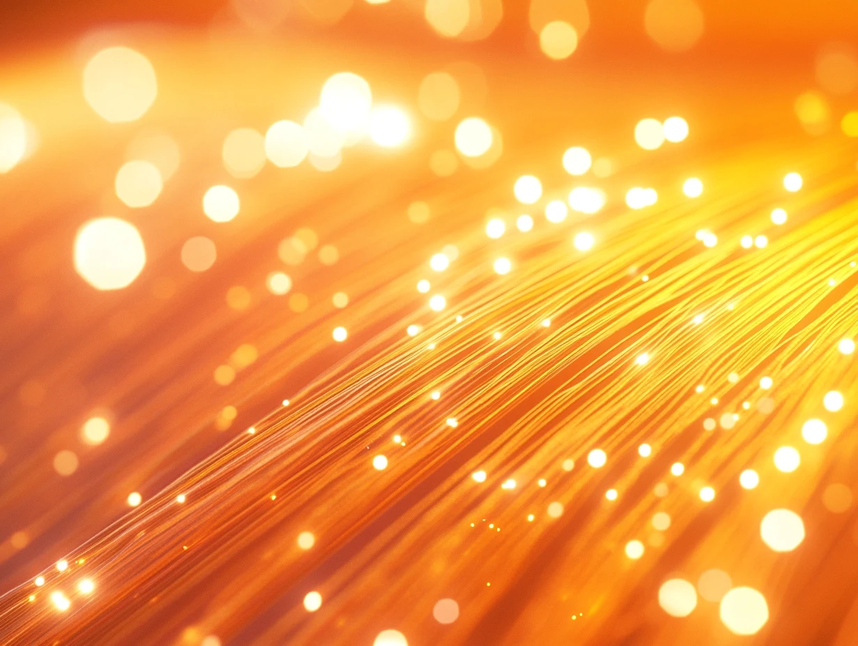 Orange fiber optic light strings gathered all together 