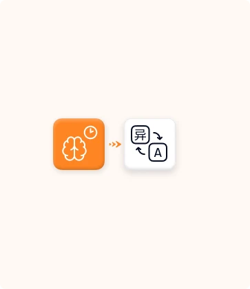 An illustration of icons thats represent a translation memory and termbase to previous localisation process on an orange background 