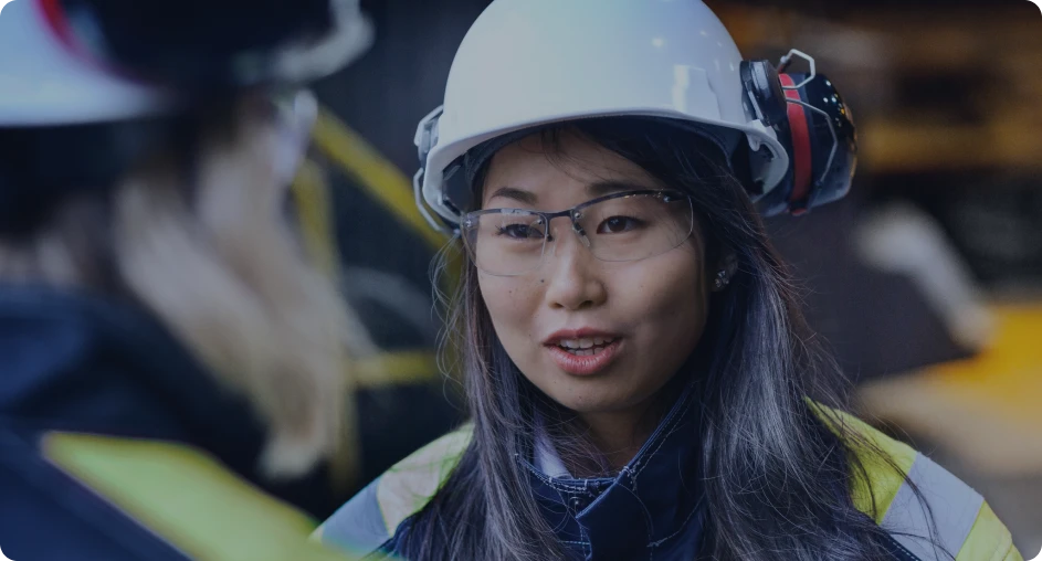 Engineer or technician in safety gear on industrial site