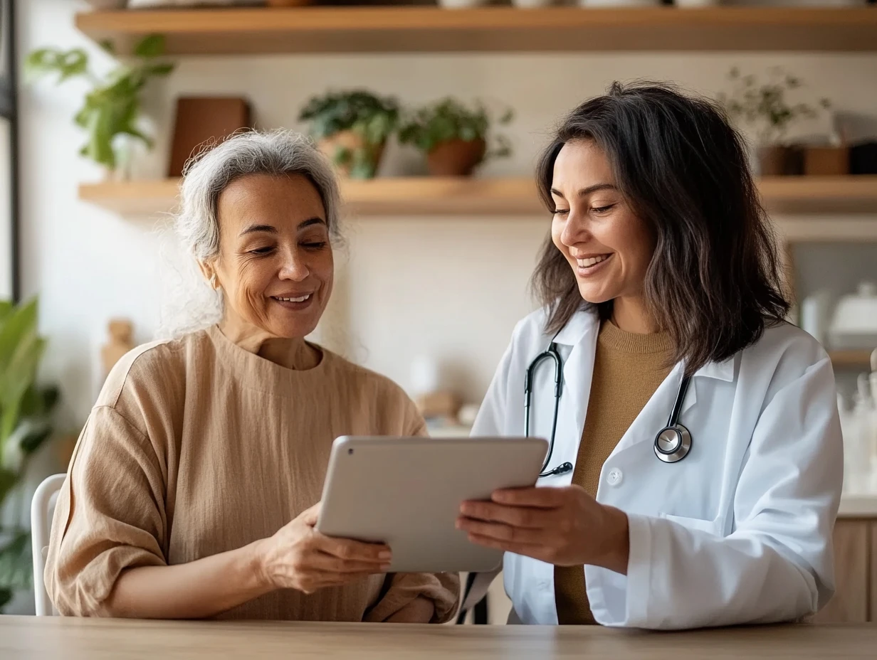 Doctor showing digital health results to patient