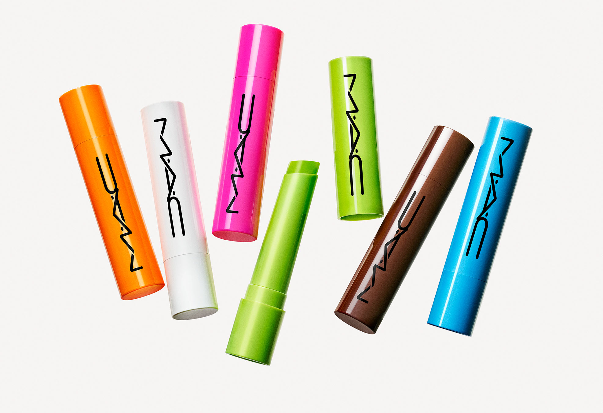 MAC Cosmetics lipsticks on neutral background