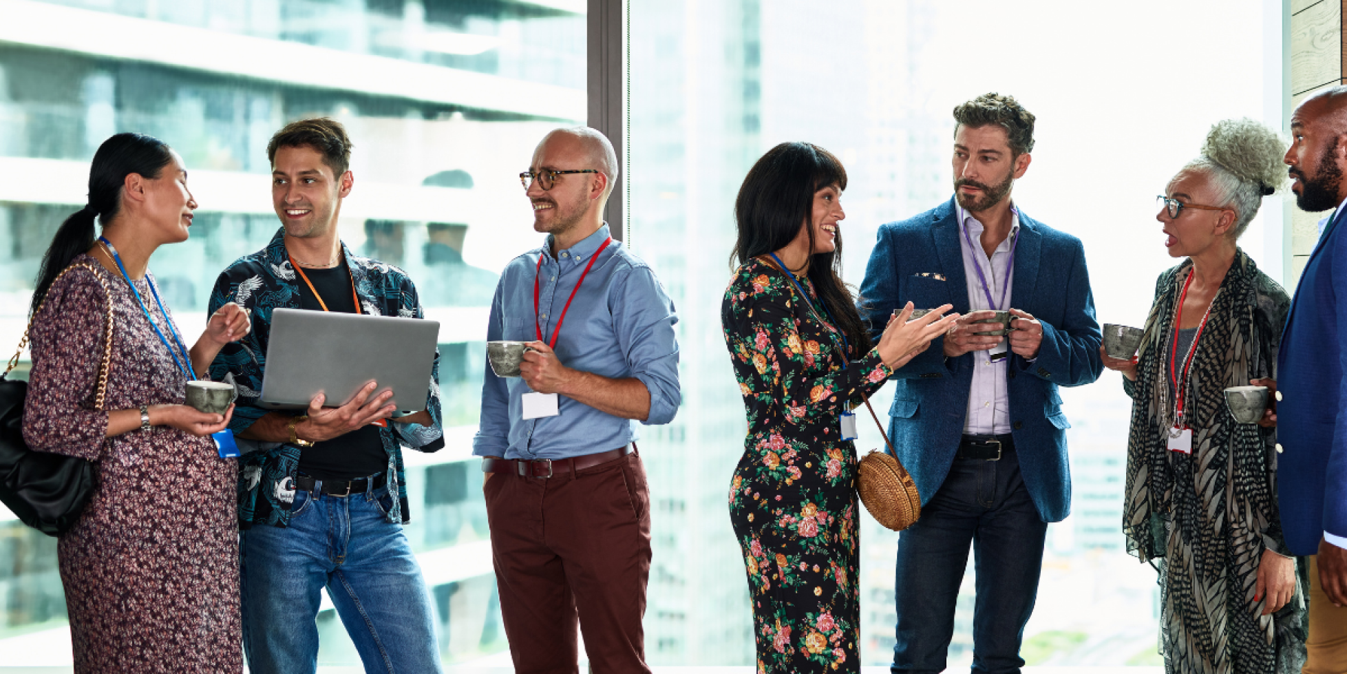 Professionals networking at a corporate event