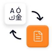 Orange and white icons representing multilingual content support